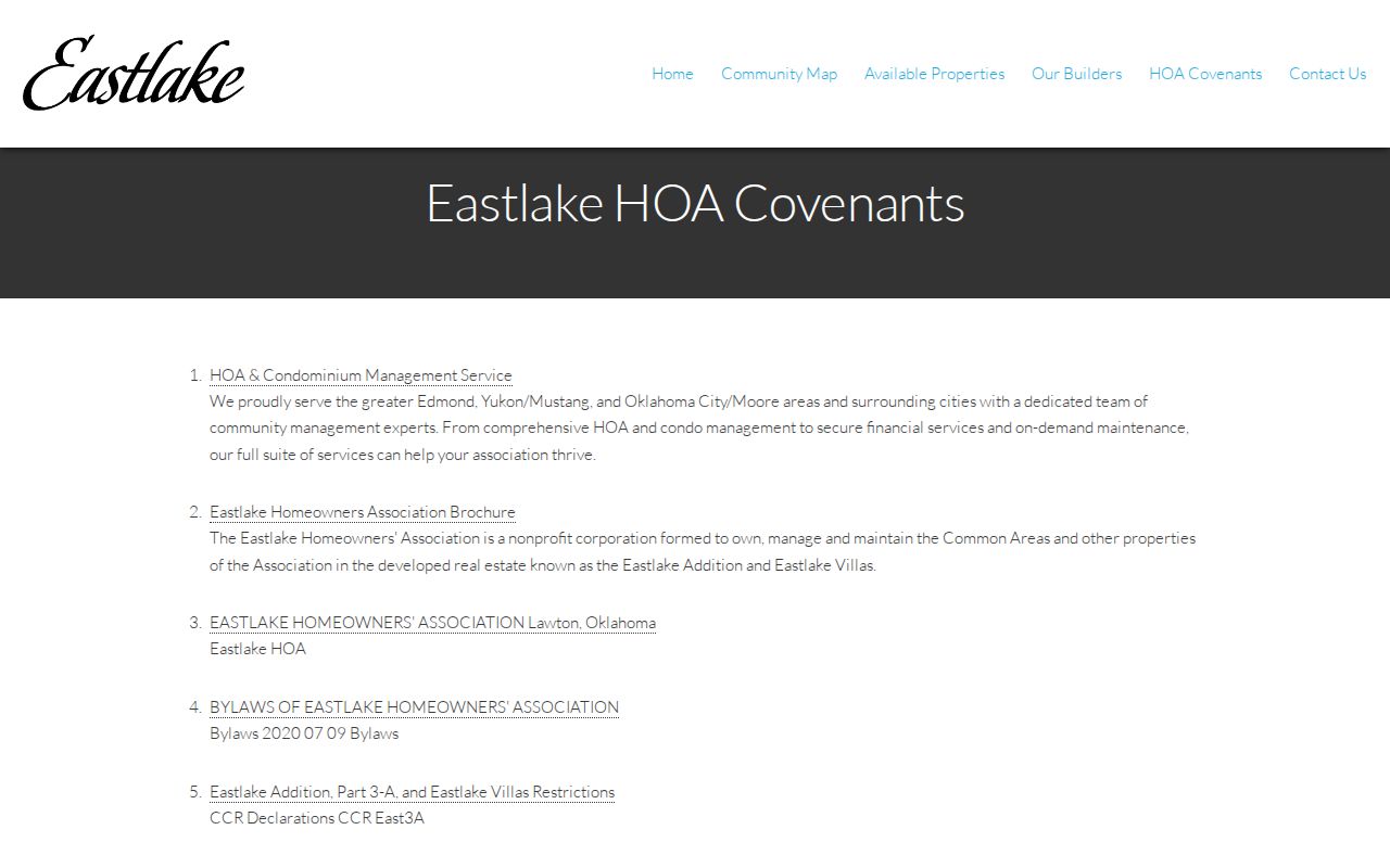 Lawton neighbors Eastlake association covenants for the 73507 area