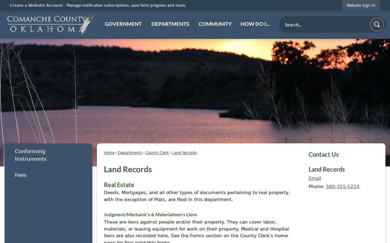 Lawton previous residents Comanche County land-records access page