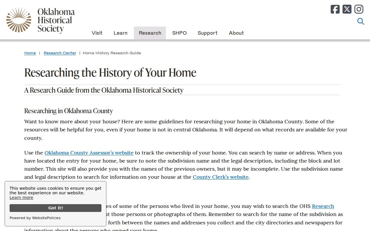 Lawton previous residents Oklahoma Historical Society house-history research guide