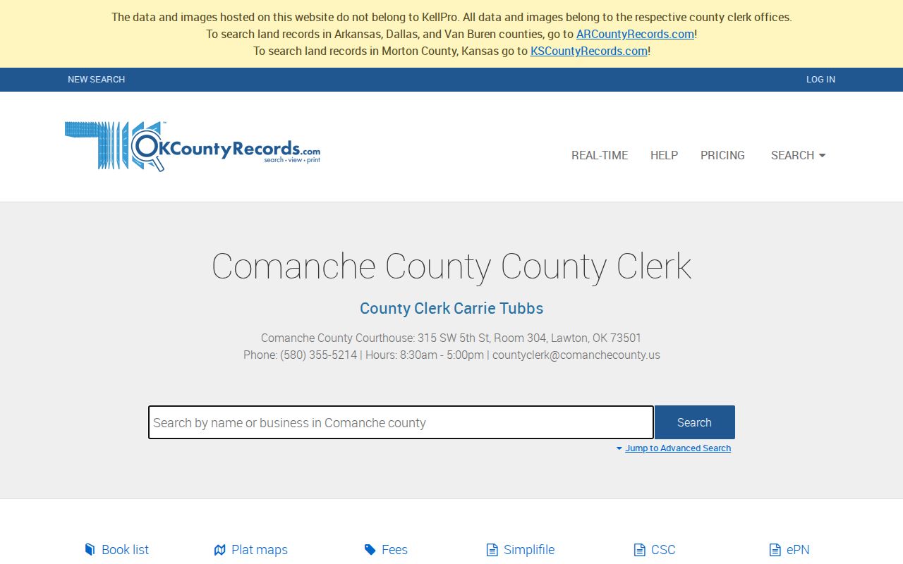 Lawton street directory Comanche County deed-index search fields